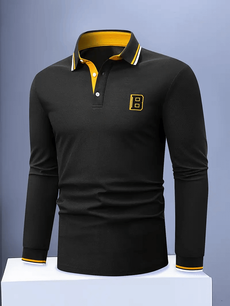 Men's Business Light Luxury Striped Print Lapel Polo Shirt
