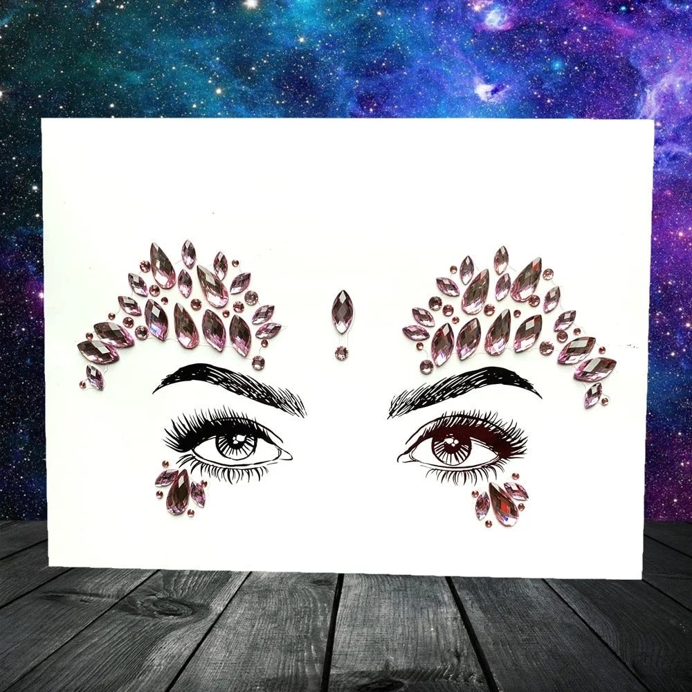 3D Flash Eye Gems Sticker Diamond Face Jewelry Acrylic Resin Drill Body Art For Party Show Rhinestone Forehead Eyebrow Eye Decor