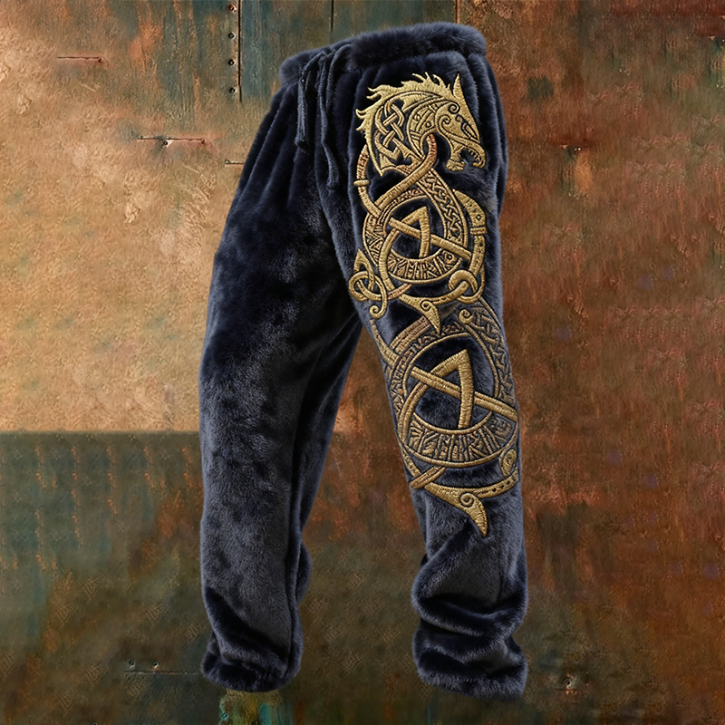 Men's  Viking Style Dragon Art Casual  Flannel Pants elevenforest