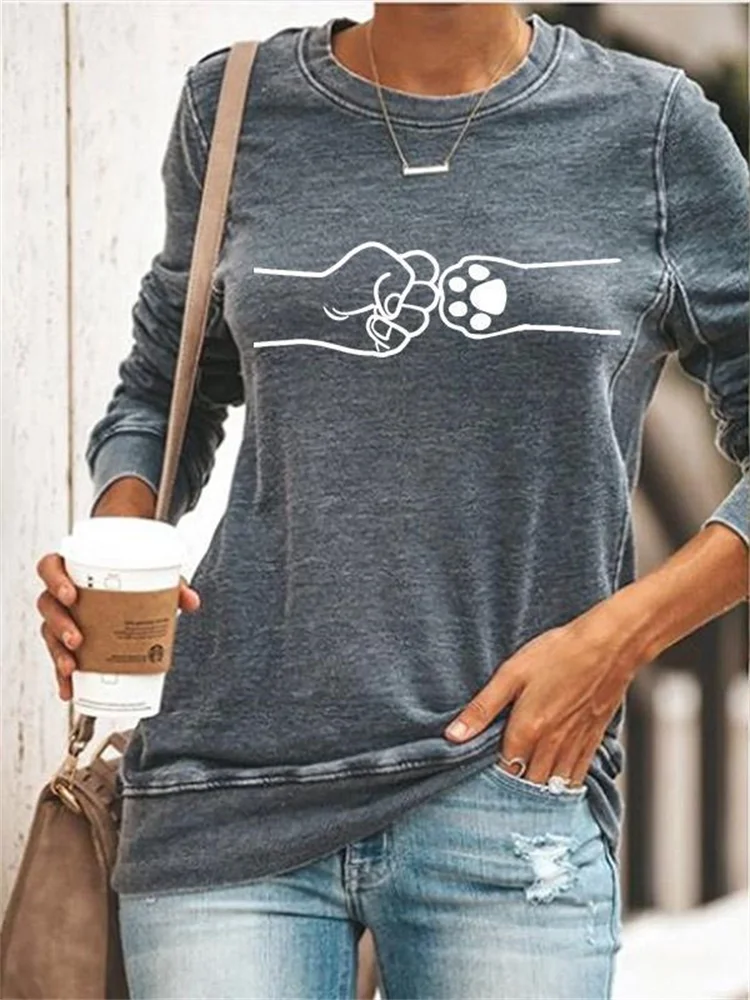 Lovely Cat Paw Fist Bump Graphic Pullover