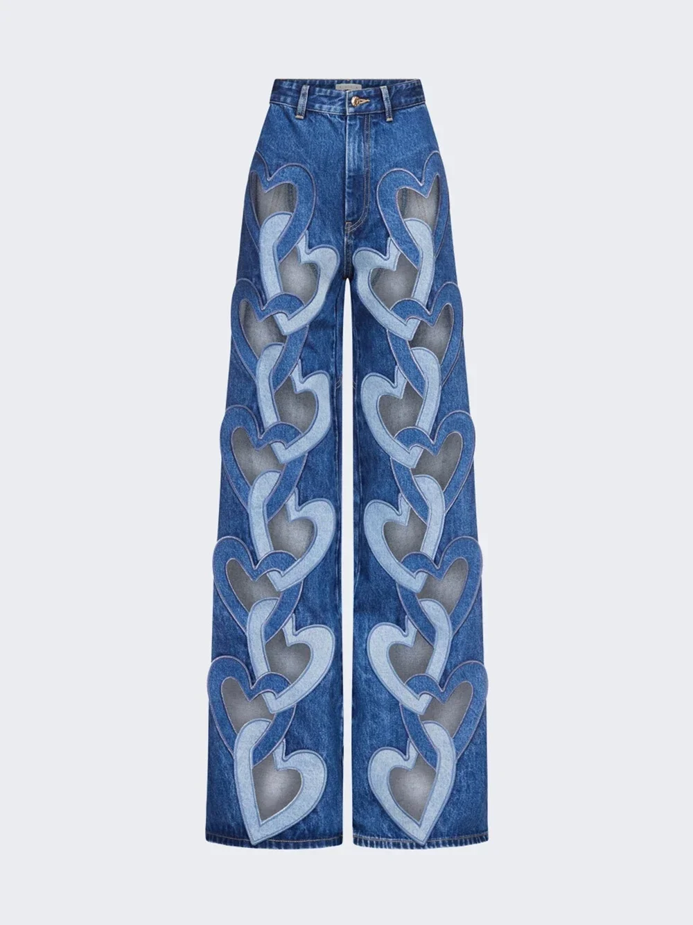 Akayes fairy dress short GPBD Fashion Women Jeans High Waist Heart Connectivity Contrast Color Hollow Out Straight Denim Pants 2024 New