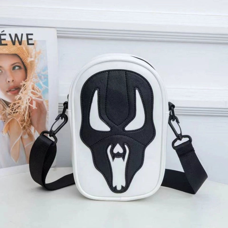 Halloween Women’s Small Pu Leather Color Block Skull Streetwear Square Zipper Crossbody Bag
