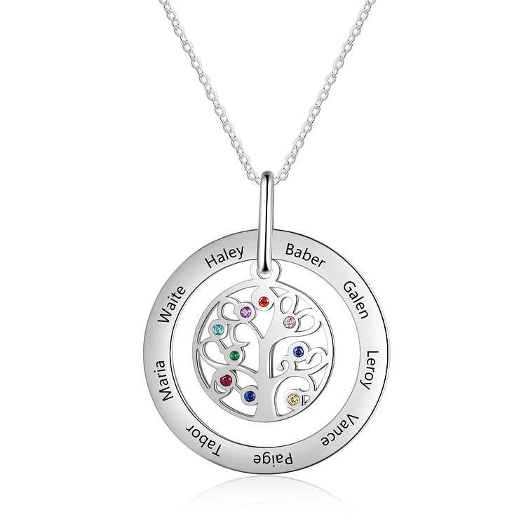 Family Tree Necklace with 9 Birthstone Mothers Birthstone Necklace 9 Stones Engraved 9 Names Gift for Grandmother