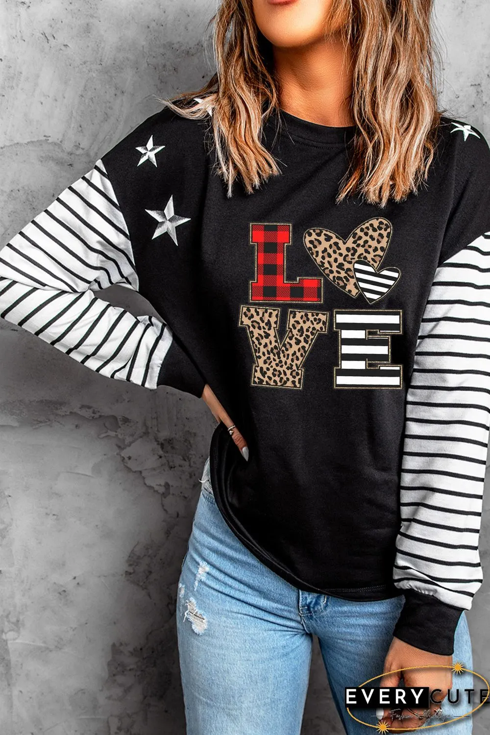 Valentine LOVE Star Striped Print Sweatshirt
