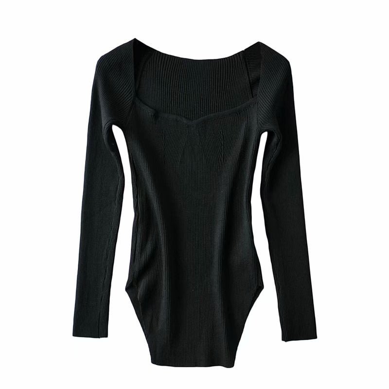 Willshela Women Fashion Knit Sweater Long sleeves heart-neck Casual Woman Elastic Slim-fit Tight Knitted sweaters Pullover Tops