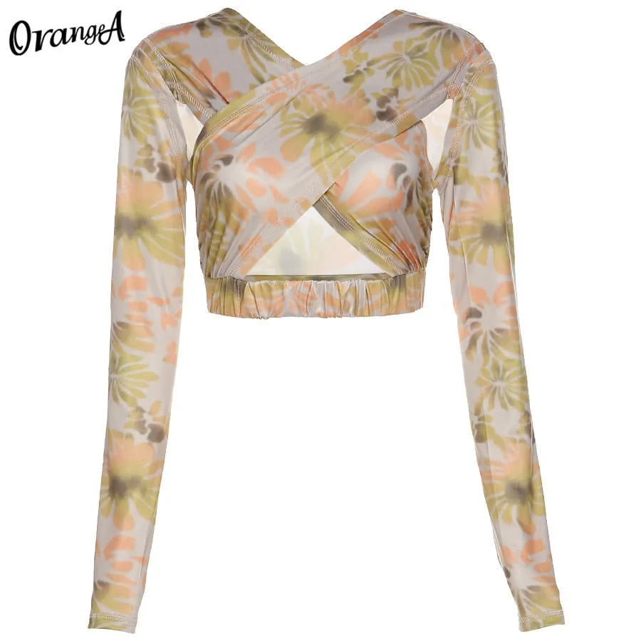 Weird Puss Women y2k Hollow Out Sexy Cross t-Shirt Long Sleeve Backless Stretchy Party Top 2021 Spring Fashion Club Streetwear