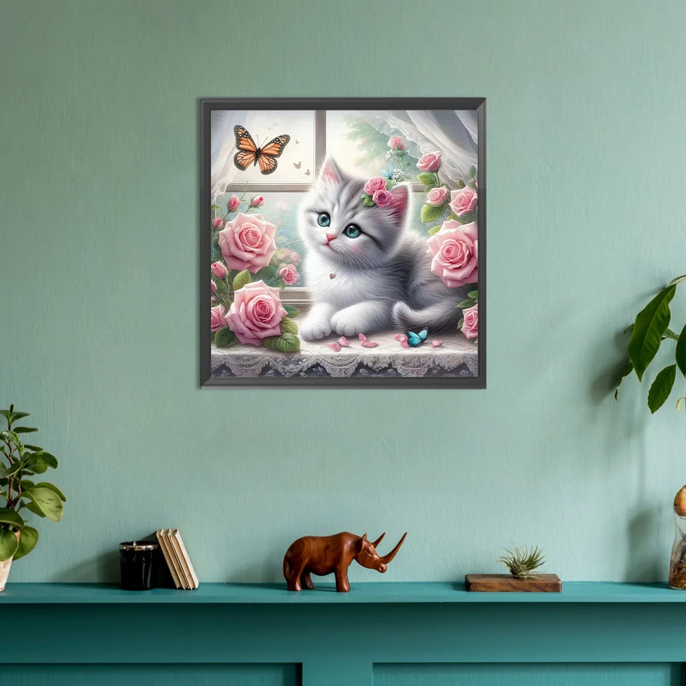 Full Round Diamond Painting 30*30cm - Window Kitten