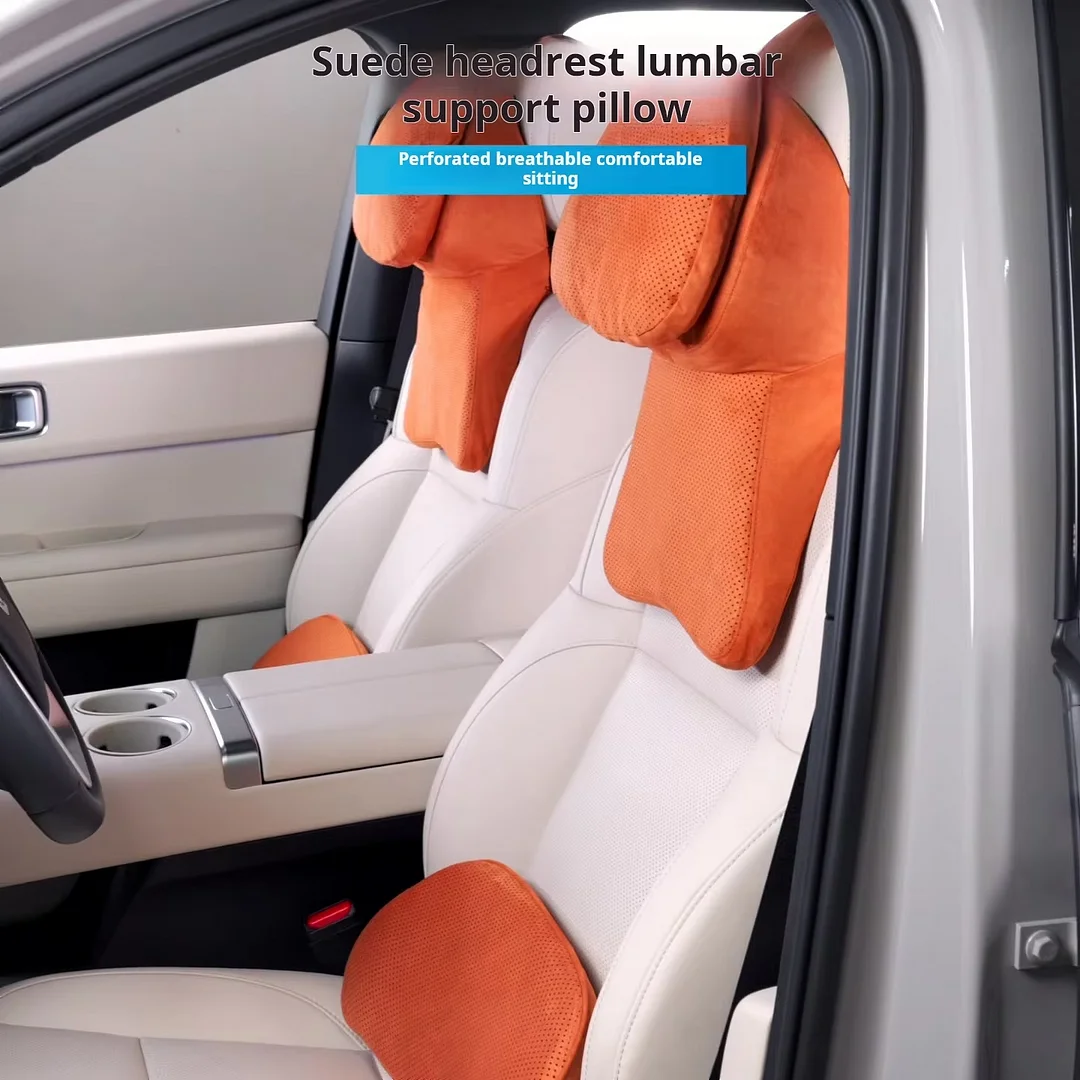 Luxurious Car Headrest Double-Layer Construction Suede Covering Perforated Design for Ventilation Comfortable Feel Fur Material