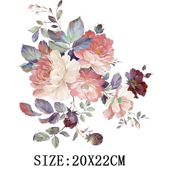 Beautiful Flowers Thermal Sticker On T-shirt DIY Washable Iron On Transfer For Clothing Funny Design Patches On Clothes Applique