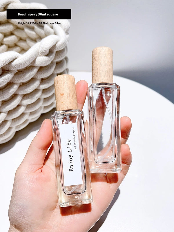 Perfume Sub-bottle High-end Portable 10 Ml Small Sample Bottle Press Bottle Glass Spray Replacement Bottle Wooden Lid Empty Bottle