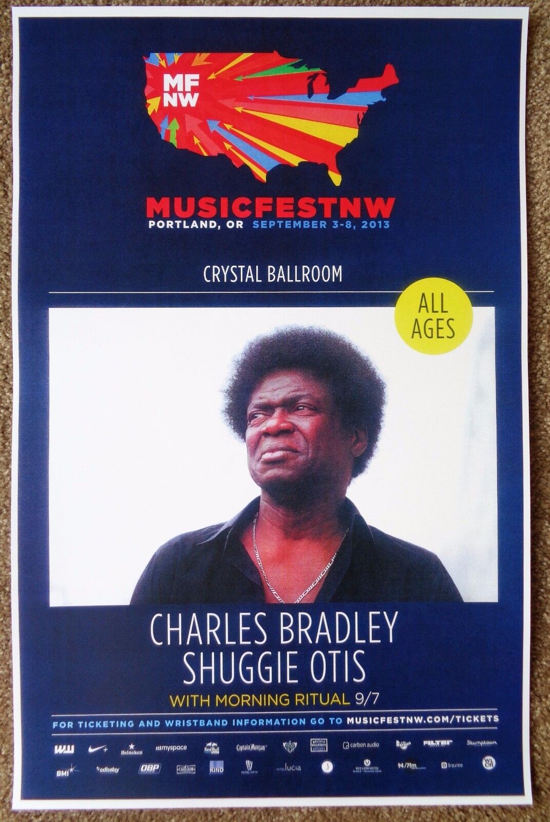 CHARLES BRADLEY 2013 Gig POSTER MFNW Musicfest NW Portland Oregon Concert