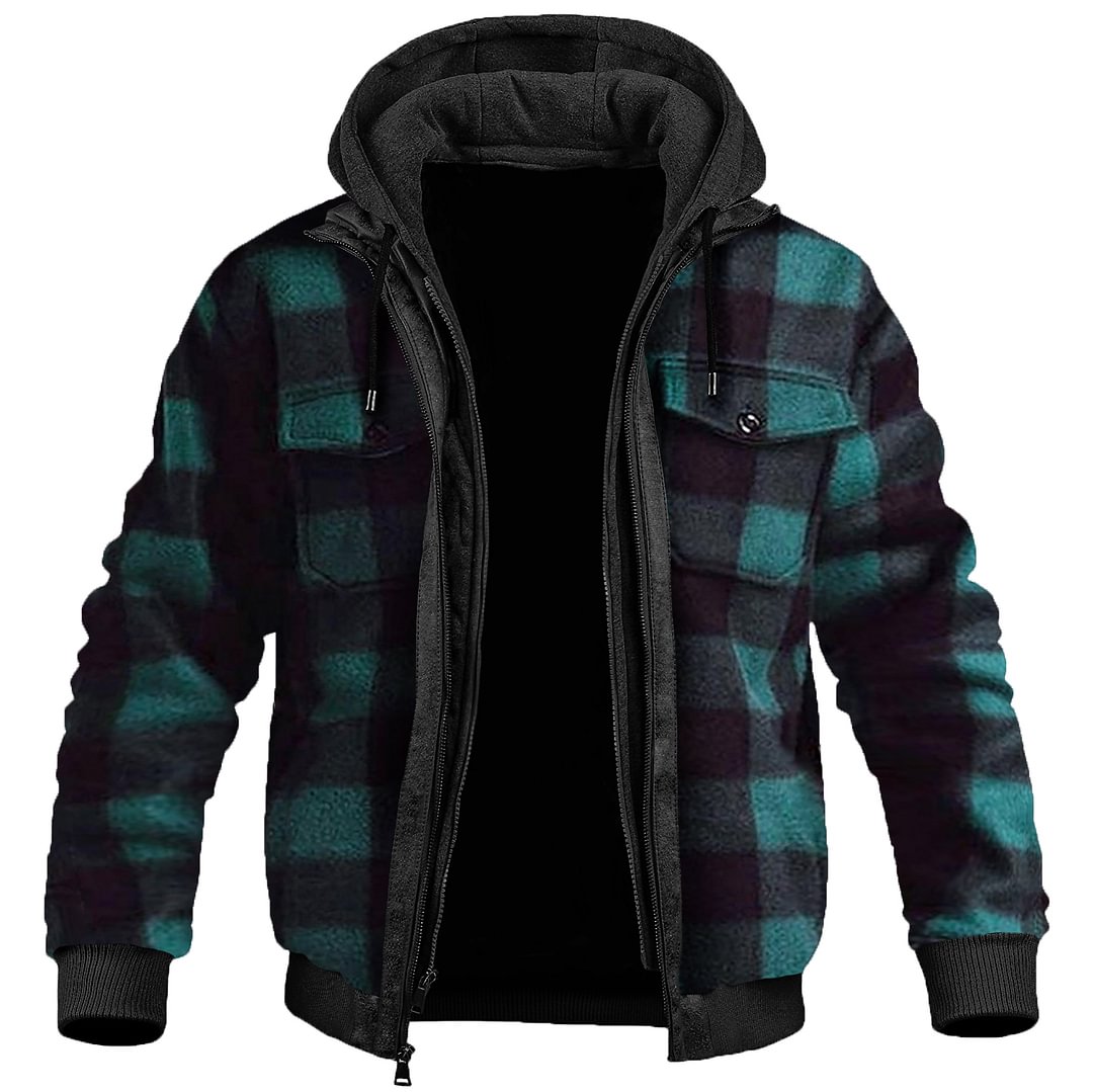 Men's Retro Classic Check Warm Hooded Jacket / [viawink] /