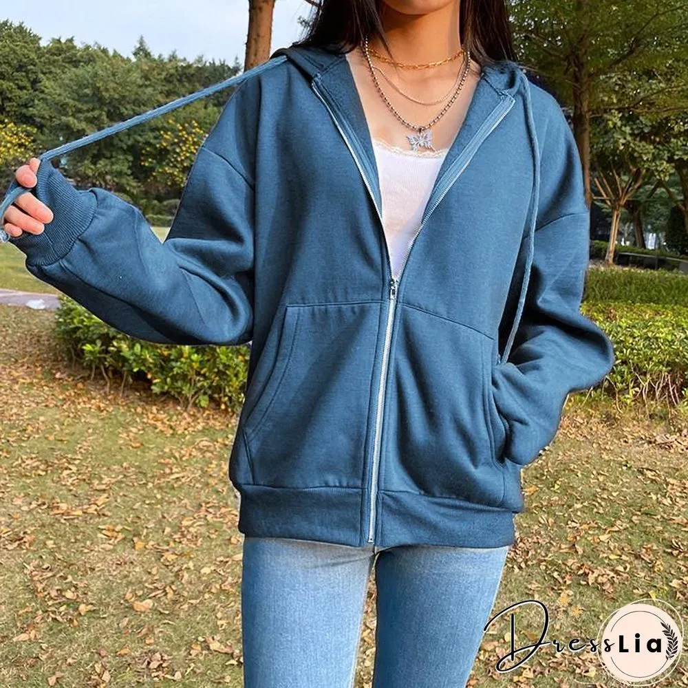 Harajuku Long Sleeve Oversized Hooded Sweatshirts Women Winter Vintage Clothes Woman Warm Thick Jacket Sweetshirt Zip Up Hoodies