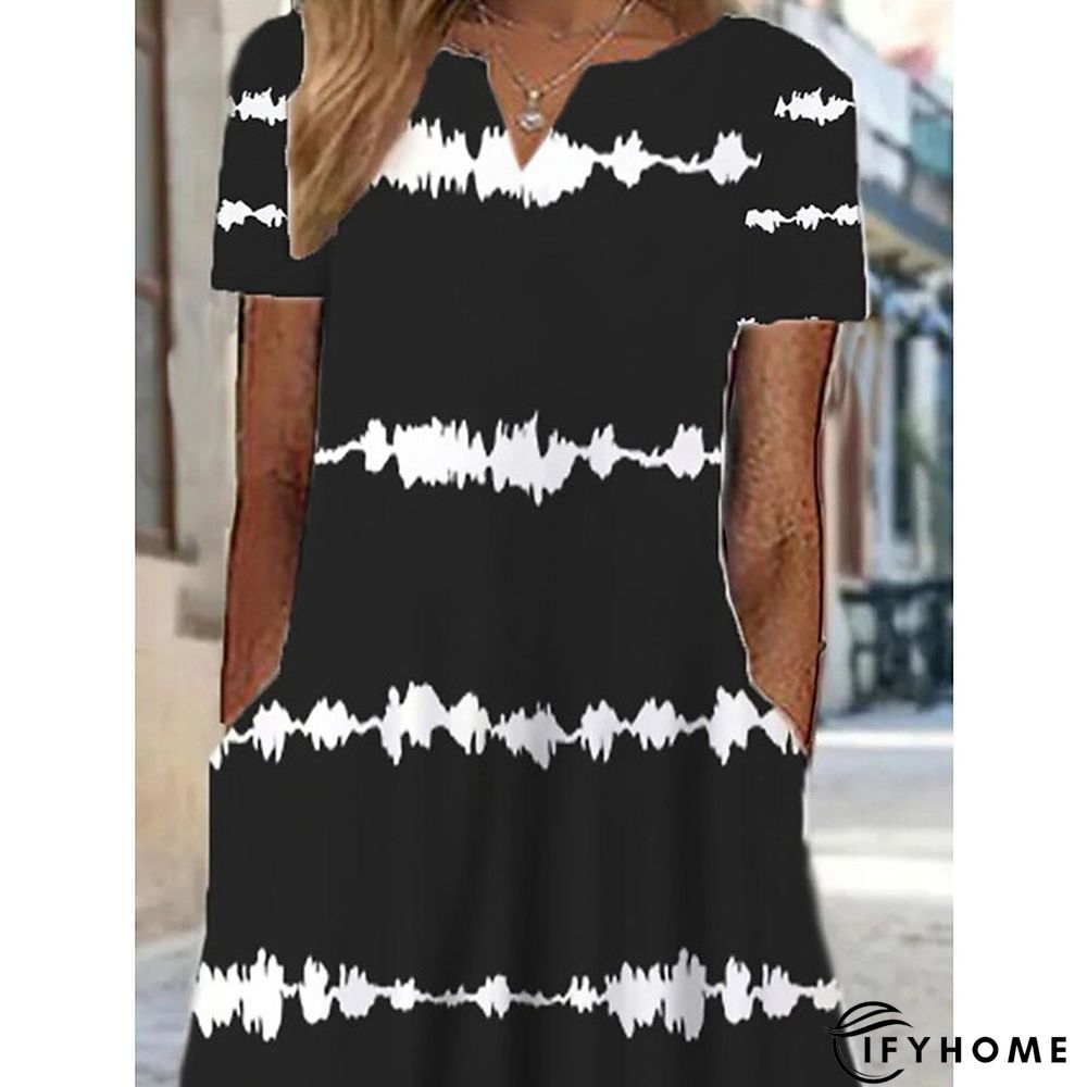 Women's Casual Dress Shift Dress Summer Dress Floral Tie Dye Pocket Print V Neck Midi Dress Active Fashion Outdoor Date Short Sleeve Regular Fit Black Spring Summer S M L XL XXL | IFYHOME
