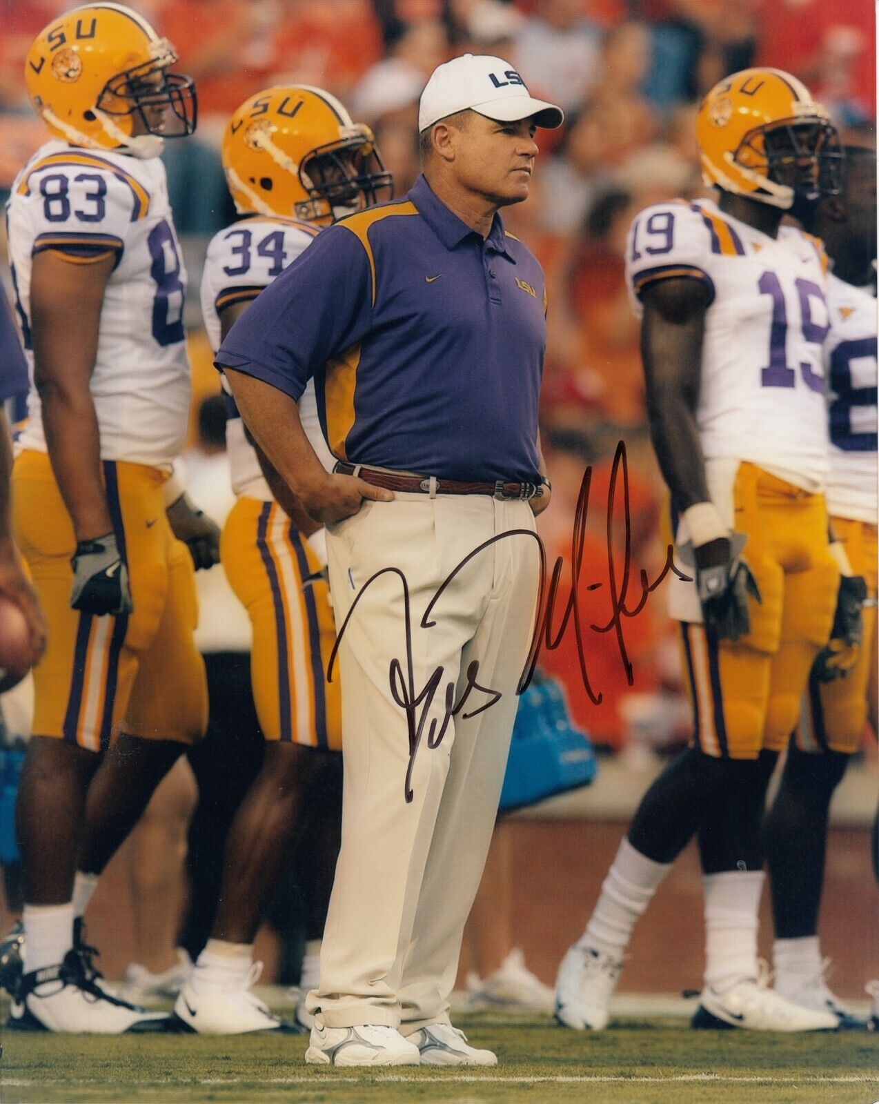 Les Miles #0 8x10 Signed Photo Poster painting w/ COA LSU Tigers