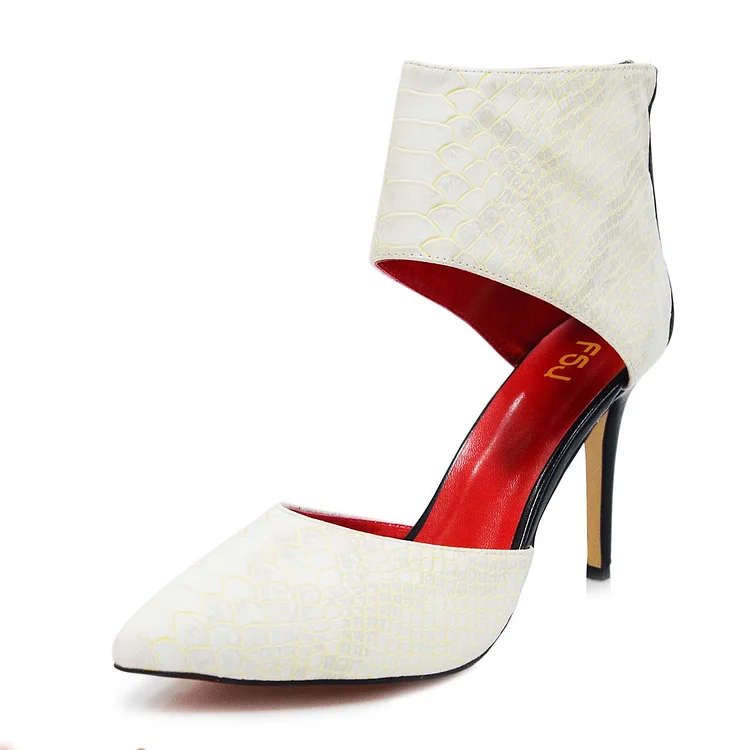 White Python Cutout Pointy Toe Stiletto Heels Pumps |FSJ Shoes