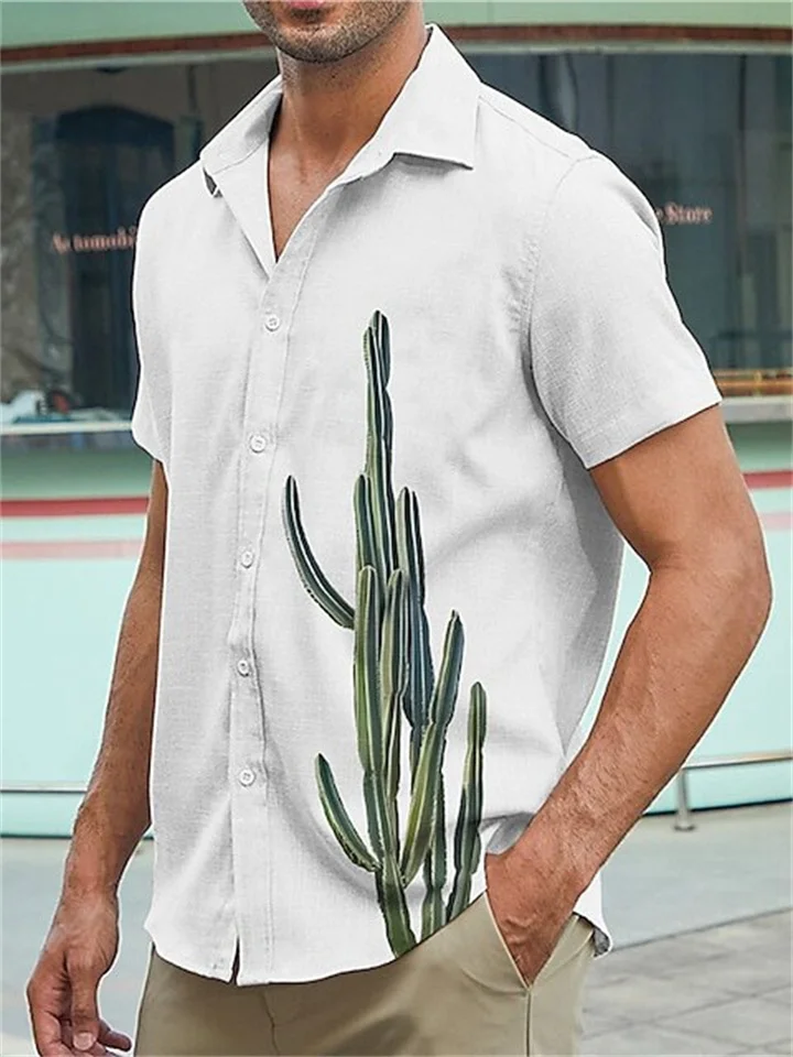 Men's Short Sleeve Shirt Cactus 3D Print White Khaki Pink Blue | 168DEAL