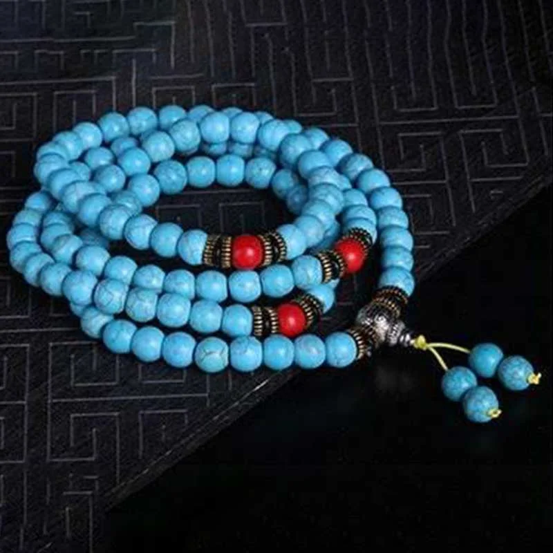 Red Turquoise Amber Turquoise Bead Protection Bracelet Necklace Mala