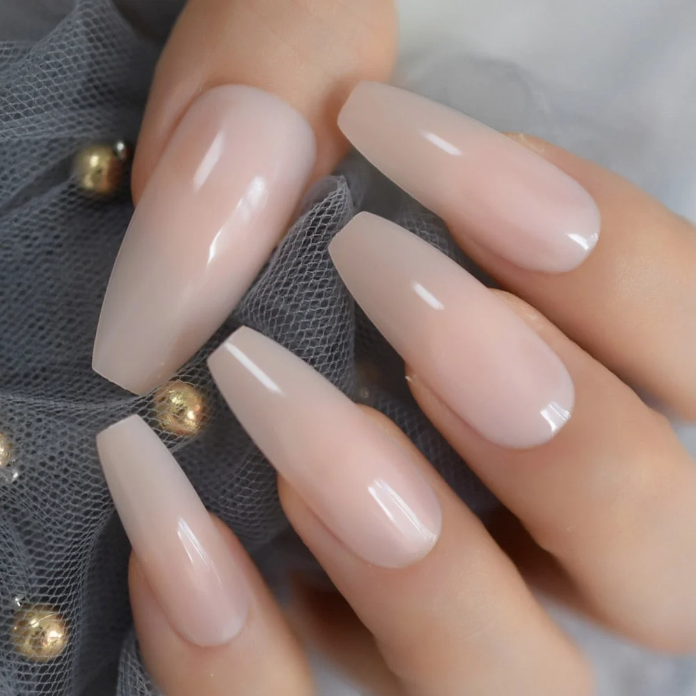 Square False Nails Nude Ombre Gradient French Tips Predesigned Press On Nails White Extra Long Natural Fingernails NOV-Nail Inspo
