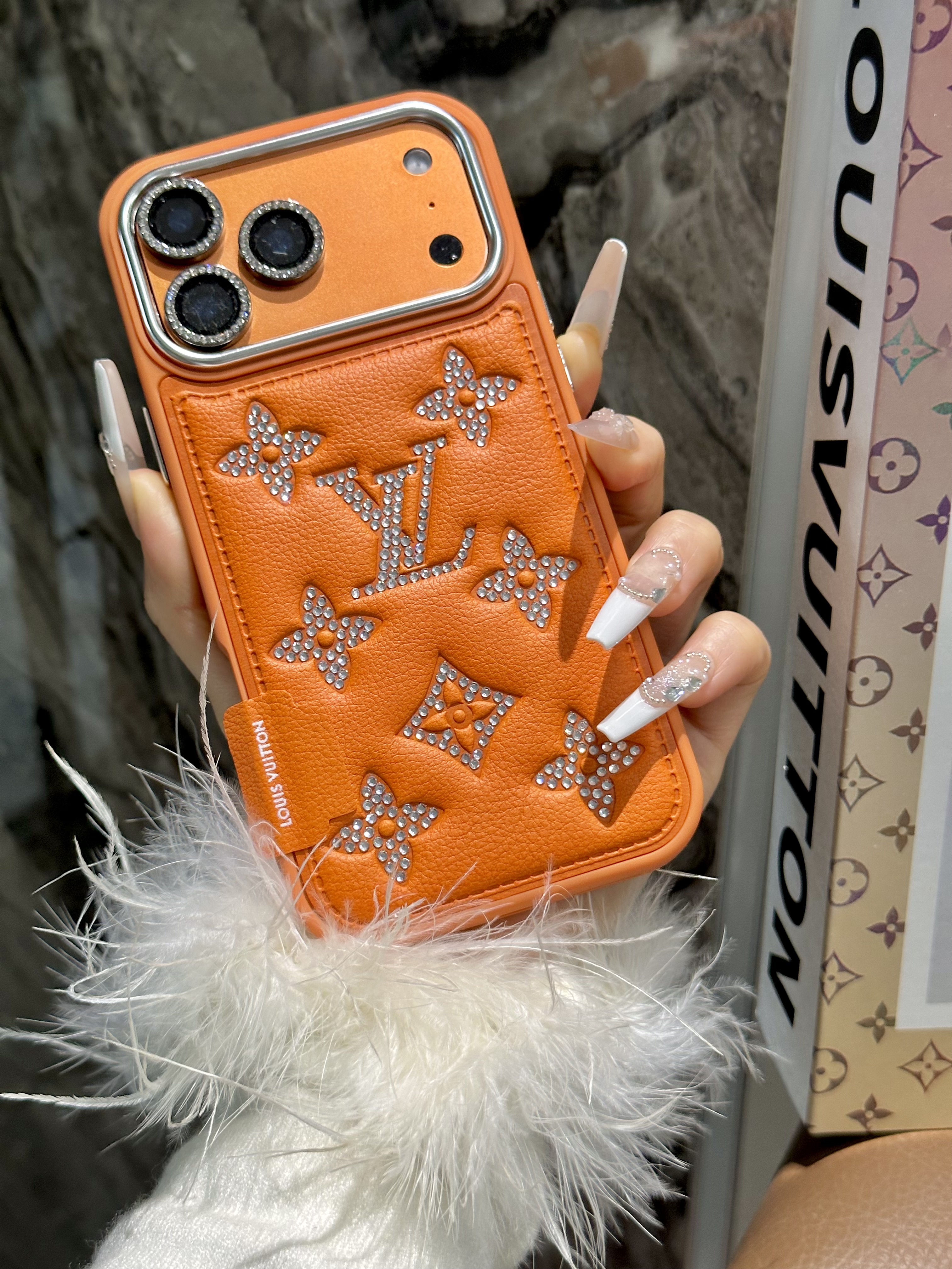 Louis Vuitton Luxury Rhinestone Monogram Leather iPhone Cases