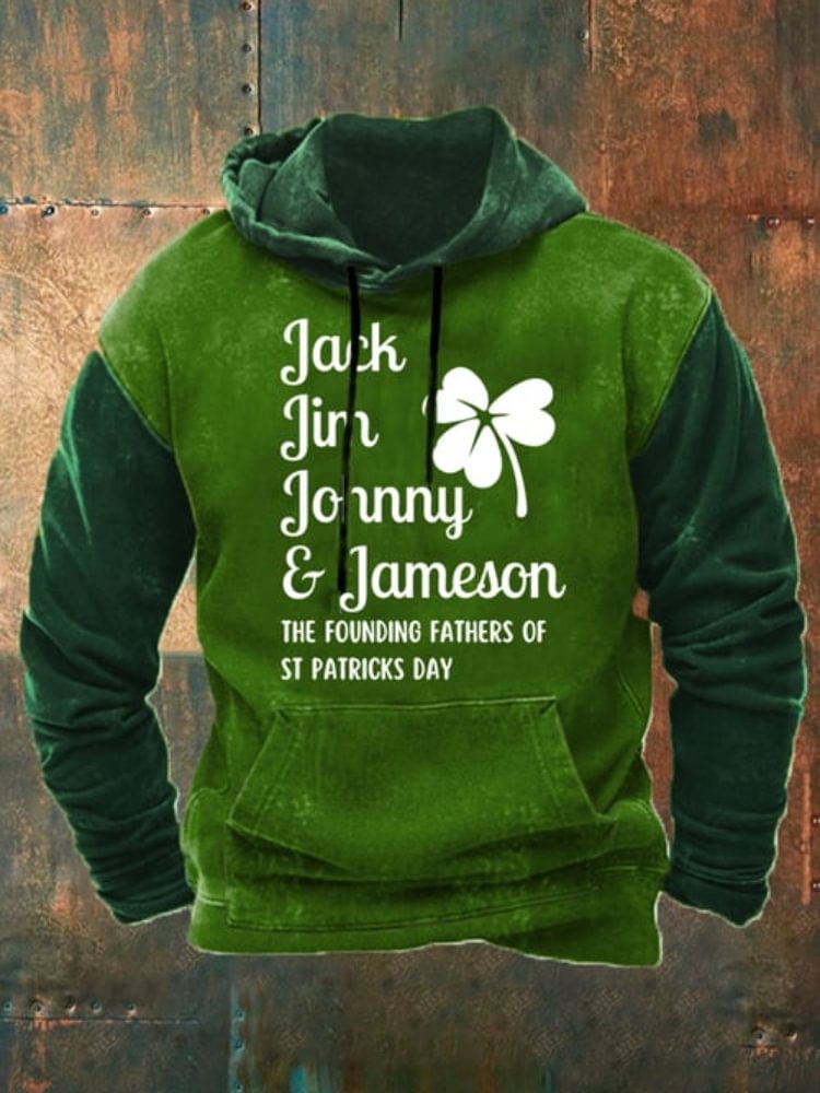 St Patrick's Day Clover Colorblock Casual Hoodie