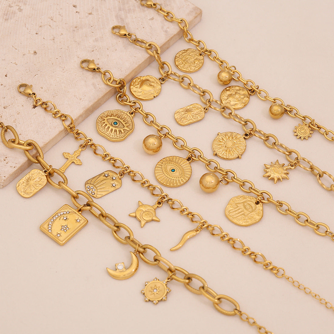 Geometric Metal Bracelet Star Moon Stainless Steel Jewelry B641