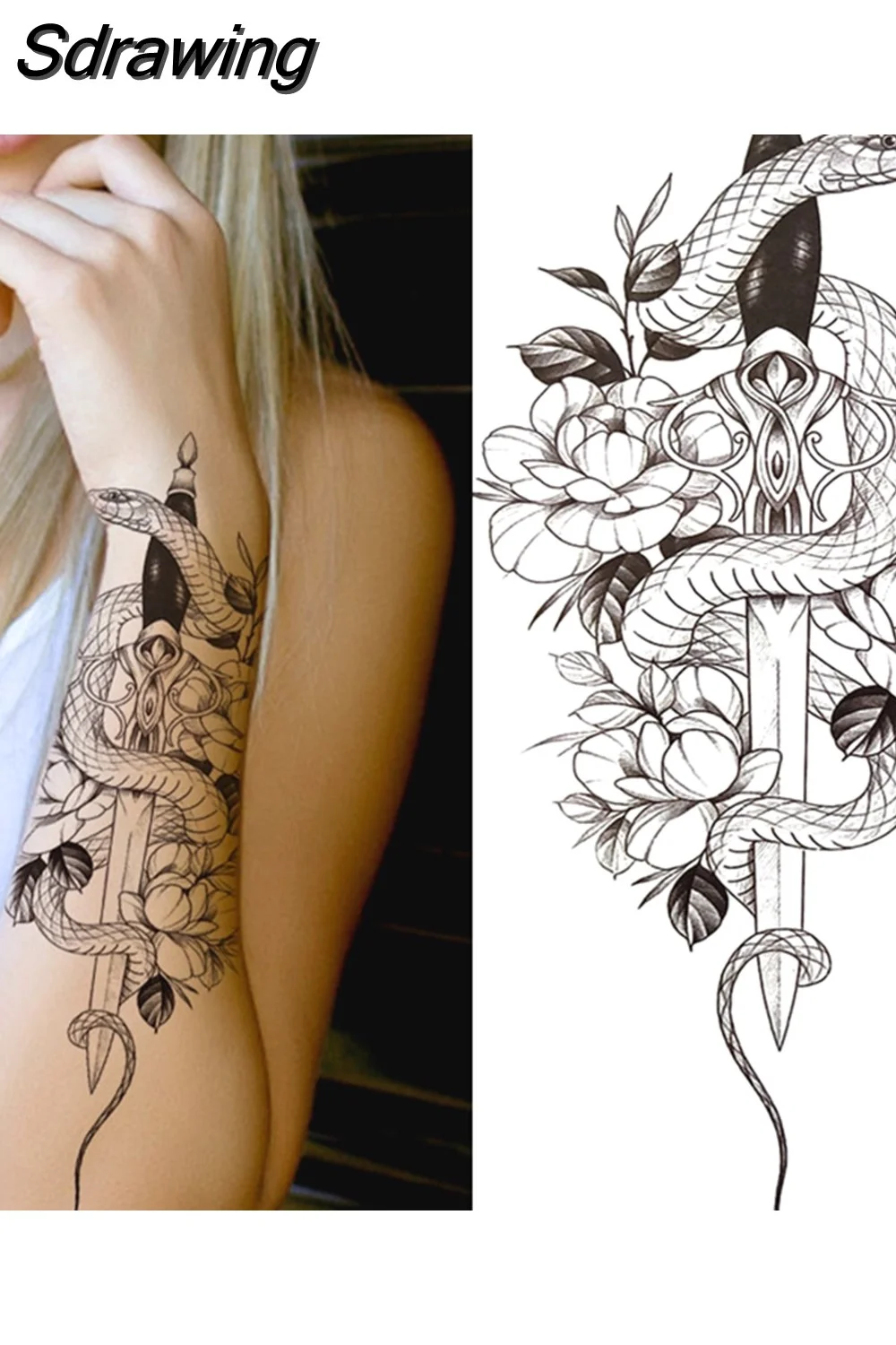 Sdrawing Forest Tattoo Sticker For Men Women Children Tiger Wolf Death Skull Temporary Tattoo Fake Henna Skeleton King Animal Tatoo 430-0