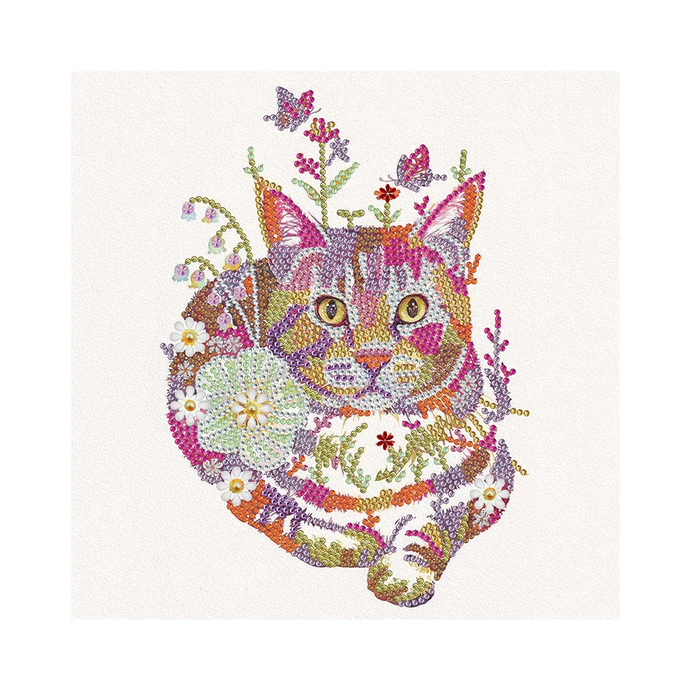 Flower Cat 30*30cm(canvas) special shaped drill diamond painting