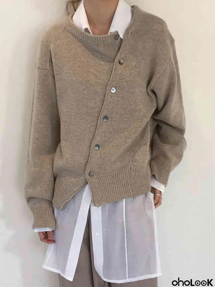 Dropped Shoulder Buttoned Cardigan