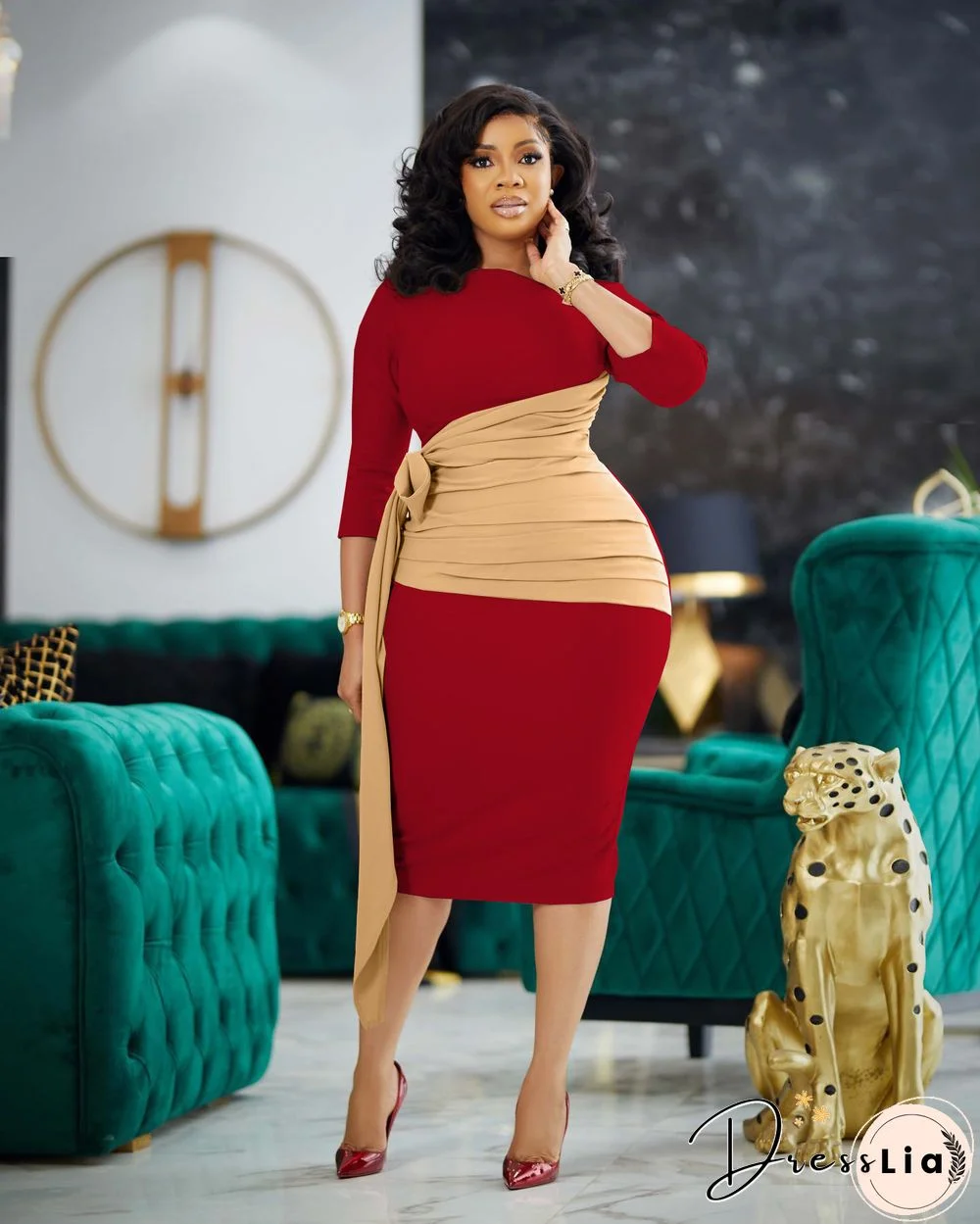 Elegant 3/4 Sleeve Bandage Ruched Pencil Dresses