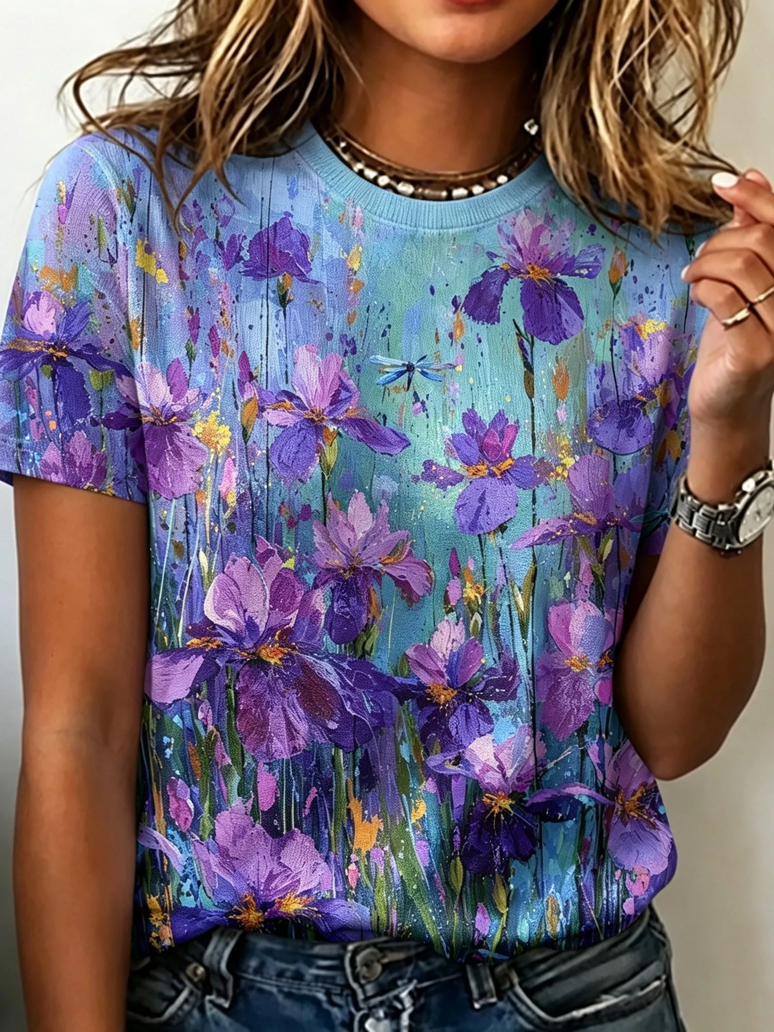 Comstylish Women's Retro Bohemian Floral Print T-shirt