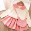 Kid Baby Girls Autumn College Knitted Sweater 3 Pcs Sets