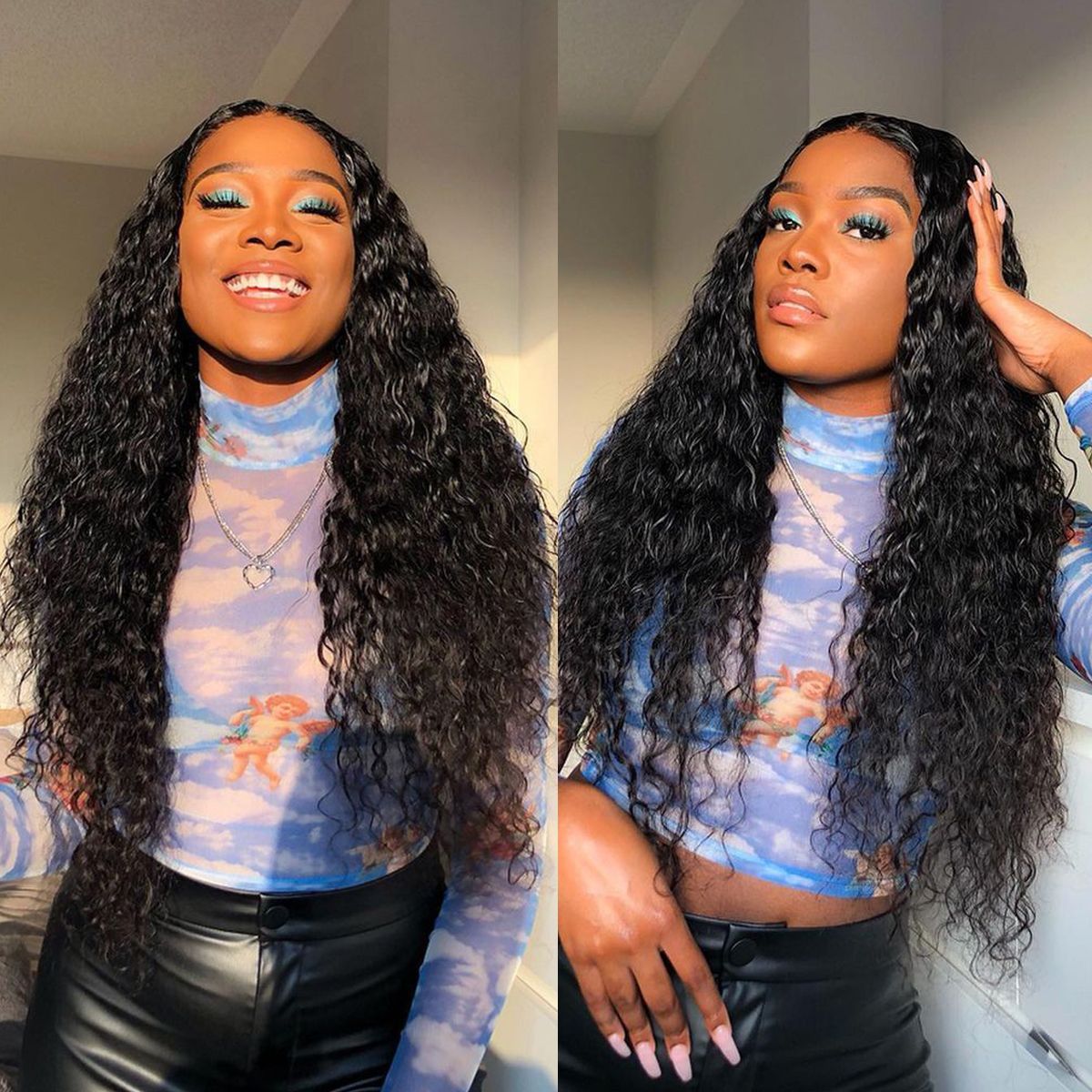 Water Wave 13X6 Transparent Lace Wigs 200% Density Transparent  Lace Frontal Wigs