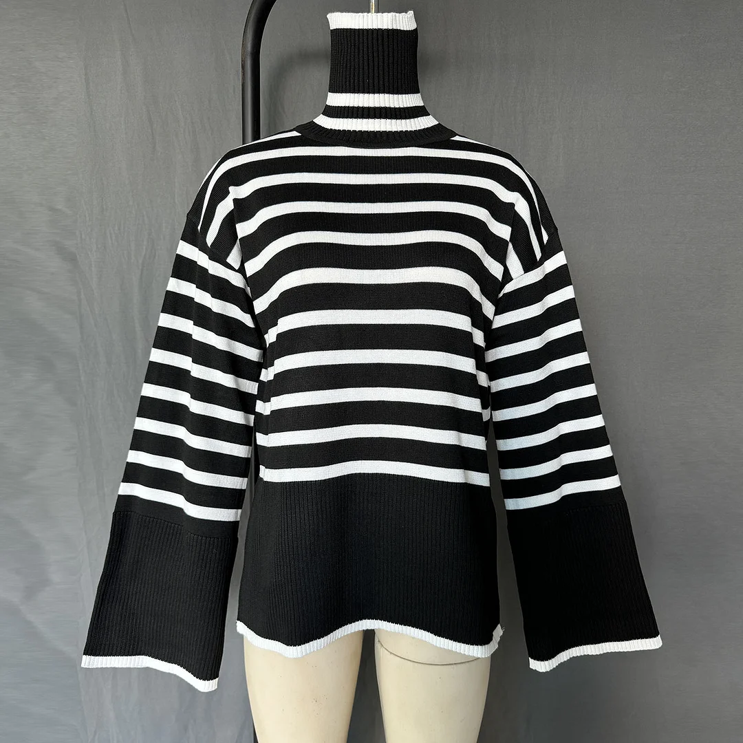 Brownm Brownm 2023 New Explosion Women's High-Collar Knitted Striped Opener Top