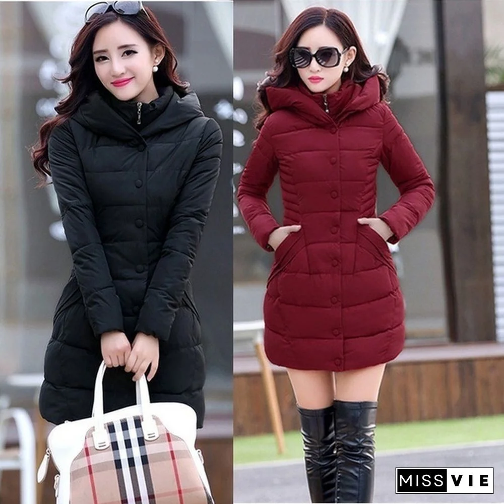 Fashion Women Winter Warm Long Jacket Thick Cotton Padded Jacket Trim Down Jacket Puffer Coat