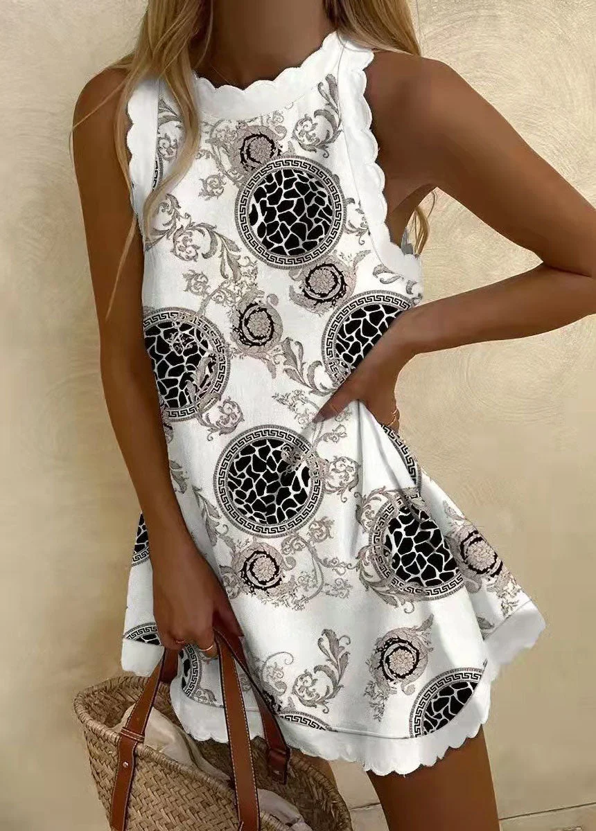 Print Flounces Sleeveless Dress