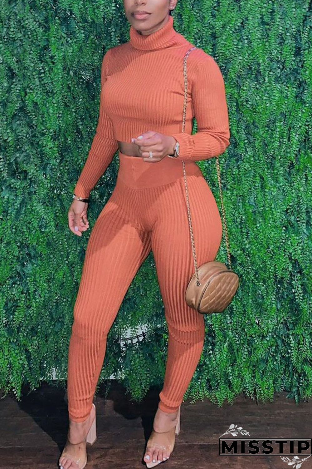 Grey Sexy Solid Patchwork Turtleneck Long Sleeve Two Pieces