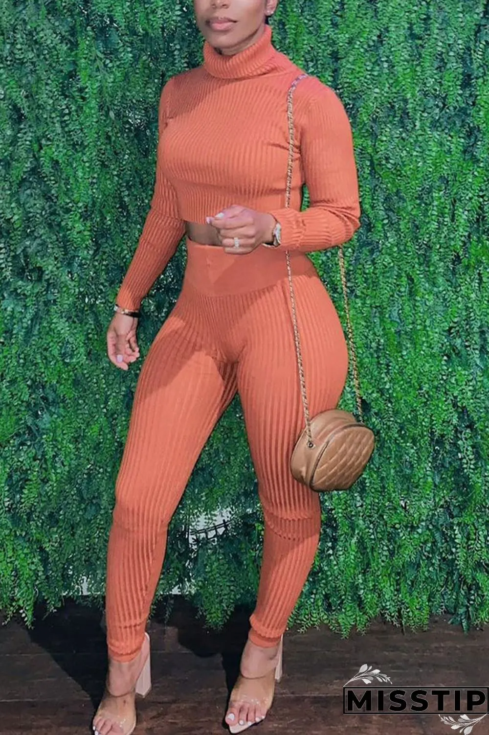Grey Sexy Solid Patchwork Turtleneck Long Sleeve Two Pieces