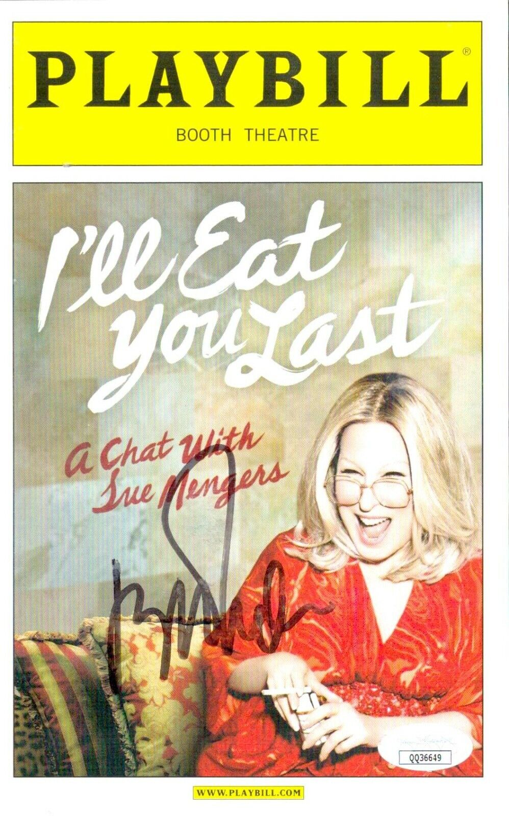 BETTE MIDLER Signed I'LL EAT YOU LAST PLAYBILL Autograph JSA COA Cert