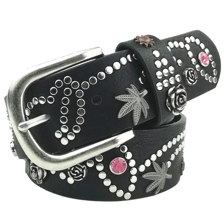 Vintage Plain Multiple Graphic Alloy Inlay Detail Pin Buckle Belt