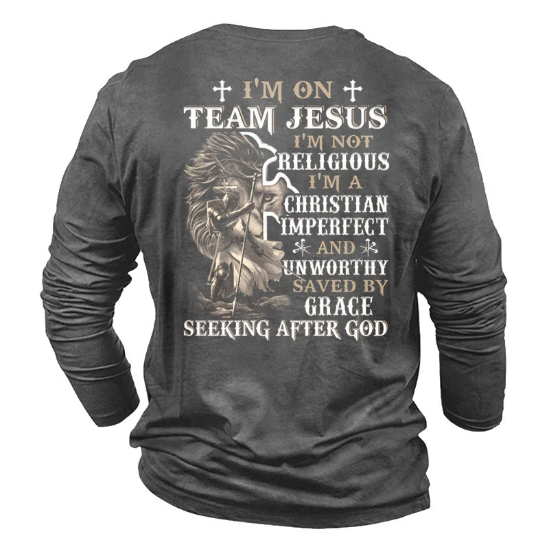 Men's Street Letter Print Round Neck Long Sleeve Causal T-shirt