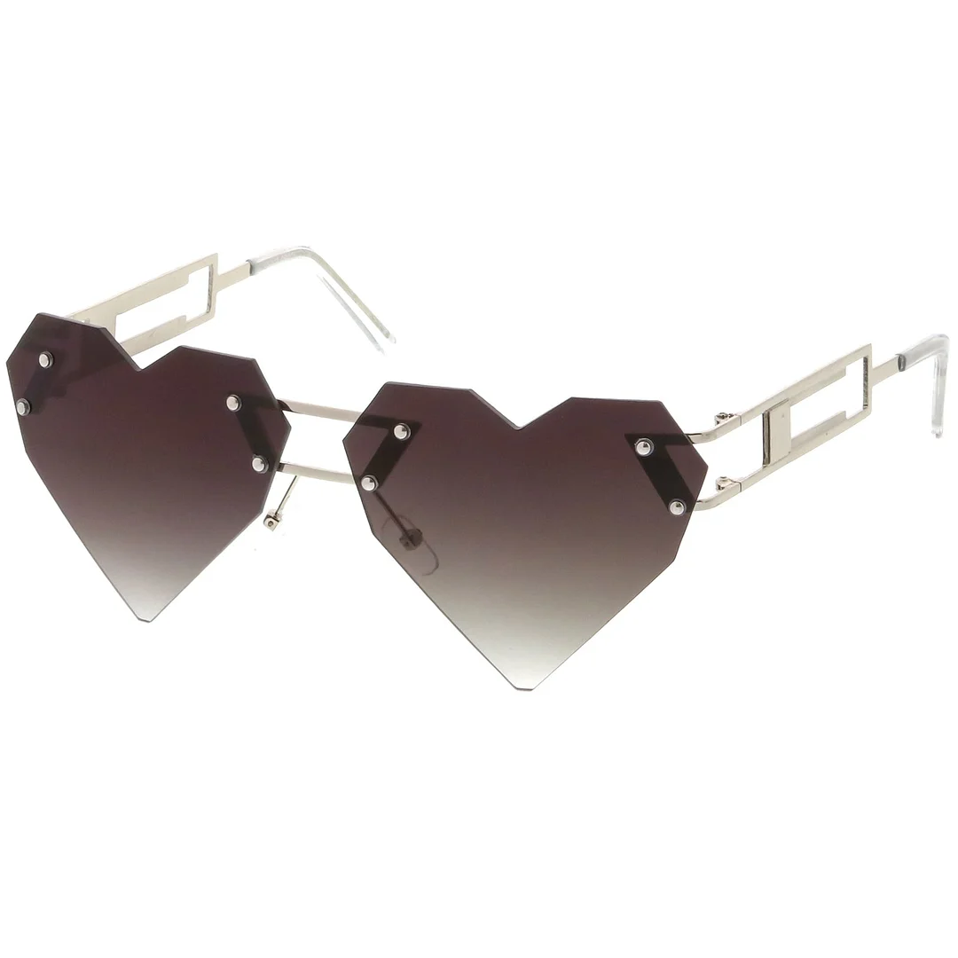 Oversize Laser Cut Heart glasses With Metal Arms Rivet Tinted Lens 60mm