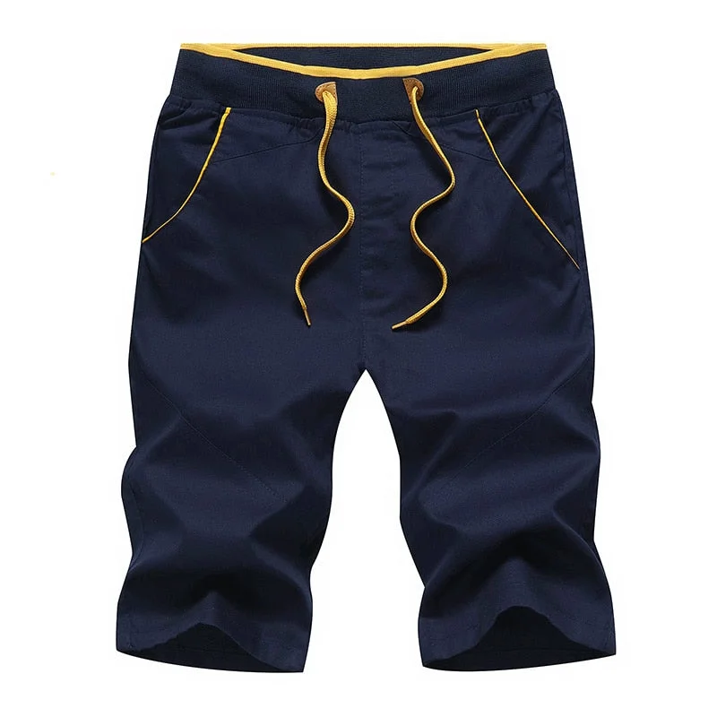 2021 New Summer Men's Sports and Leisure Elastic Cloth Pants Loose 100% Cotton Belt Home Daily Five-Point Men's Shorts