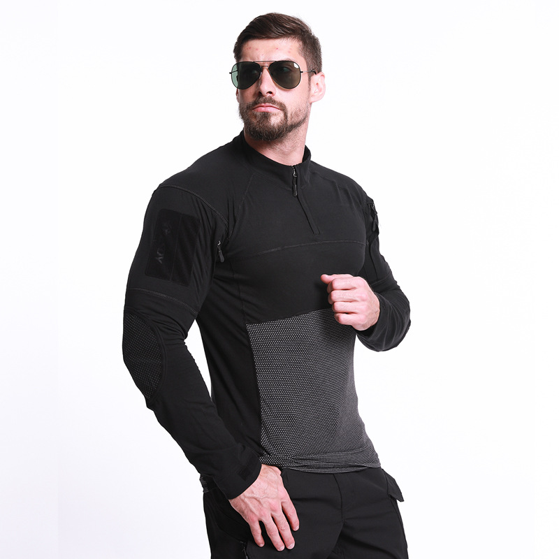 Camo Tactical Military Shirts Long Sleeve 1/4 Zipper Fit Combat Shirts