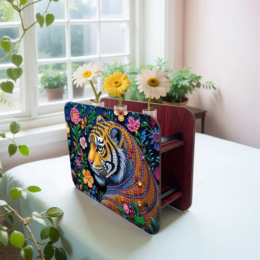 Gem Tiger DIY Diamond Painting Wooden Tube Vase for Adults Gift Idea Home Decor