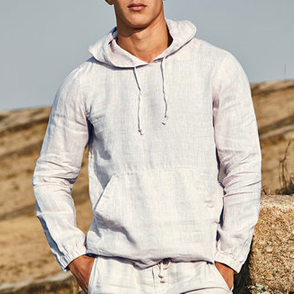 Men's Cotton Linen Long Sleeve Hooded Sweatshirt