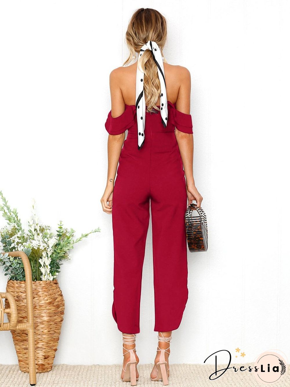 Black Sleeveless Plain Casual Off Shoulder Zip Back Jumpsuit