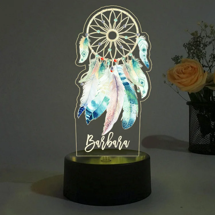 Personalisierte Name Traumfänger Nachtlicht Lampe, Personalisierte Acryl-Lampe mit LED-Beleuchtung Warmes Licht
