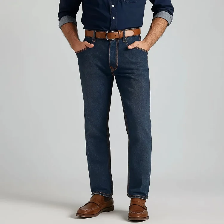Men's Casual Washed Denim Pocket Straight Leg Jeans