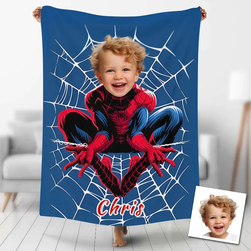 Custom Photo Blankets Personalized Photo Blanket Fleece Spiderboy Spining Painting Style Blanket